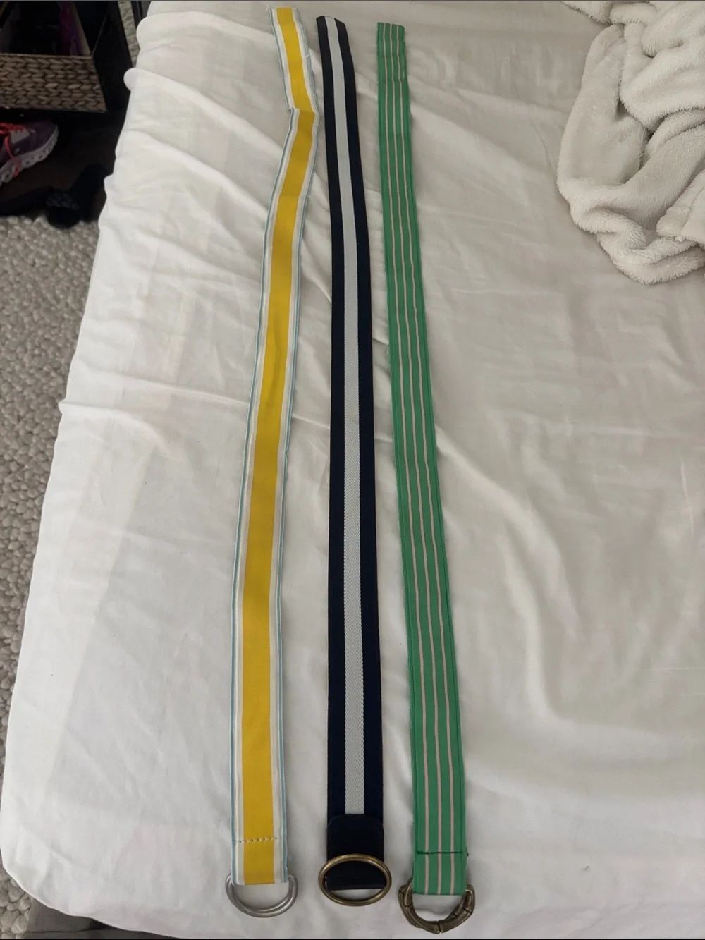 Jcrew 3 Striped Webbing Belts - Yellow, Green & Navy Trio size small/medium - Picture 2 of 7